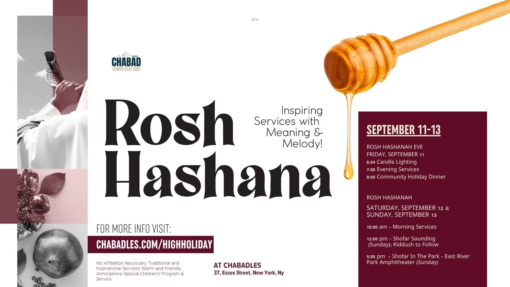 Rosh Hashana at Chabad of the Lower East Side, September 11 to 13, 2026